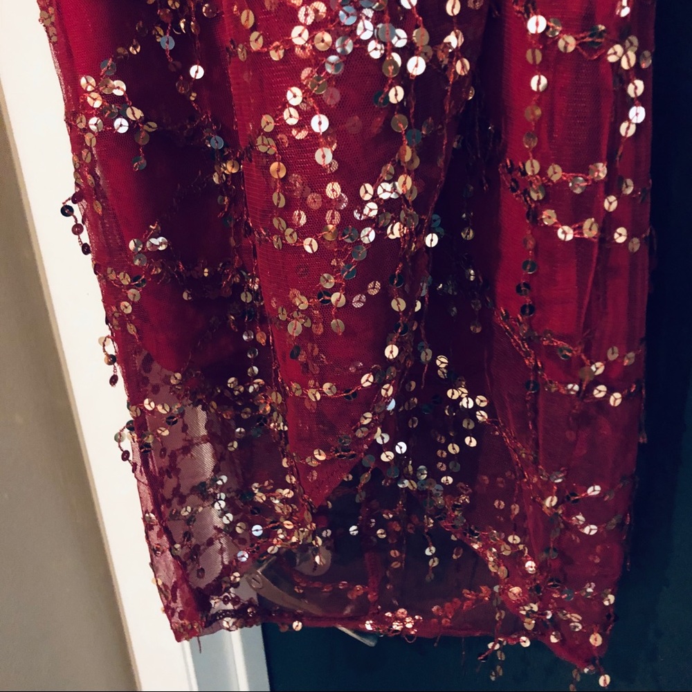 Chic Burgundy High Low Dress with Gold Accents - Picture 5 of 9